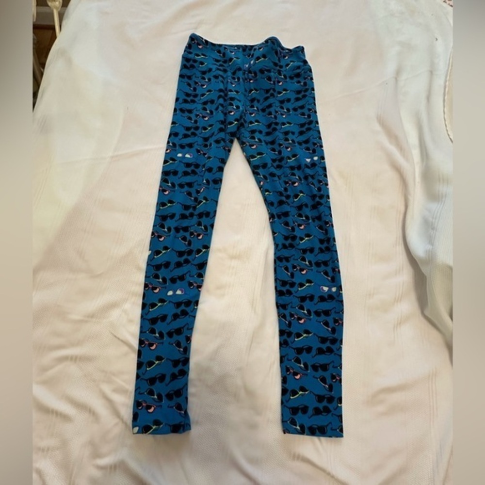LuLaRoe Blue Leggings with Sunglasses Print
